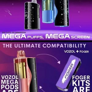 VOZOL Mega 50000 Disposable Kit – 50K Puffs, 3D Mega Screen, Dual Mesh (VOZOL & Foger Pod Compatible)