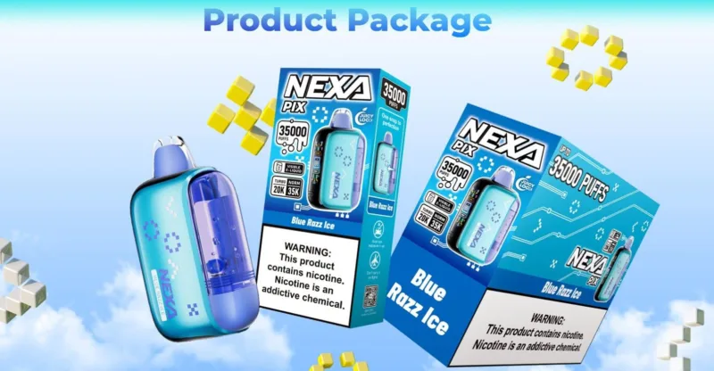 NEXA PIX 35K disposable vape — pixel-art body and flavor range