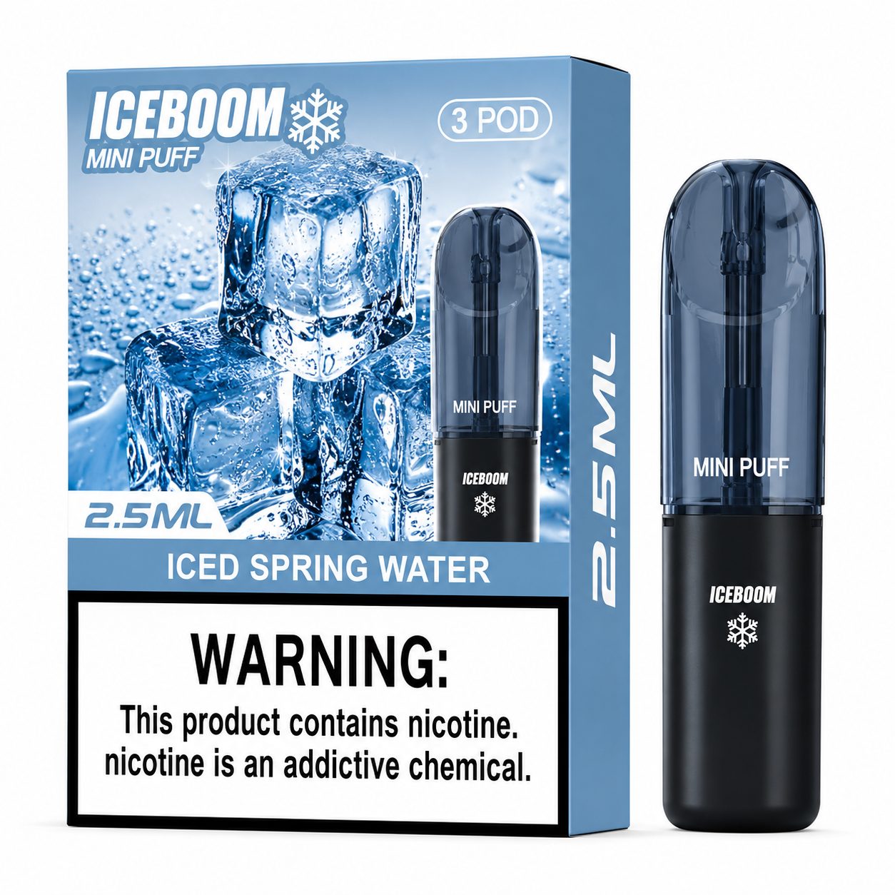 ICE BOMB Pod Vape Kit – Variable 6-10W Device + ICEBOOM Mini Puff Pods (2.5mL, 27 Flavors) - Image 2