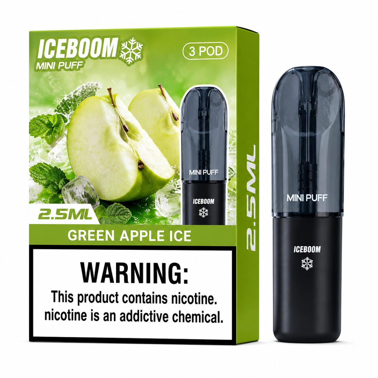 ICE BOMB Pod Vape Kit – Variable 6-10W Device + ICEBOOM Mini Puff Pods (2.5mL, 27 Flavors) - Image 4