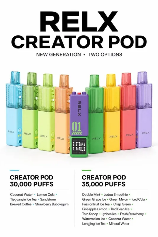 RELX Creator Pod 35,000 puffs refill pods - flavor lineup