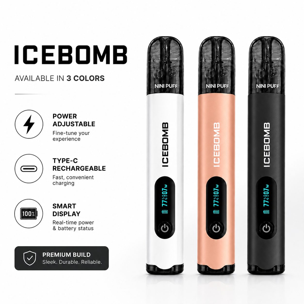 ICE BOMB Pod Vape Kit – Variable 6-10W Device + ICEBOOM Mini Puff Pods (2.5mL, 27 Flavors) - Image 7