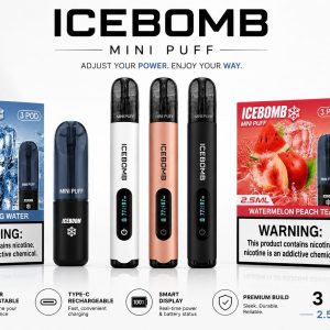 ICE BOMB Pod Vape Kit – Variable 6-10W Device + ICEBOOM Mini Puff Pods (2.5mL, 27 Flavors)
