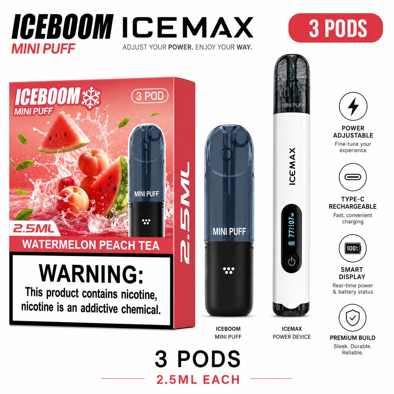 ICE BOMB Pod Vape Kit Review - device with ICEBOOM Mini Puff pods
