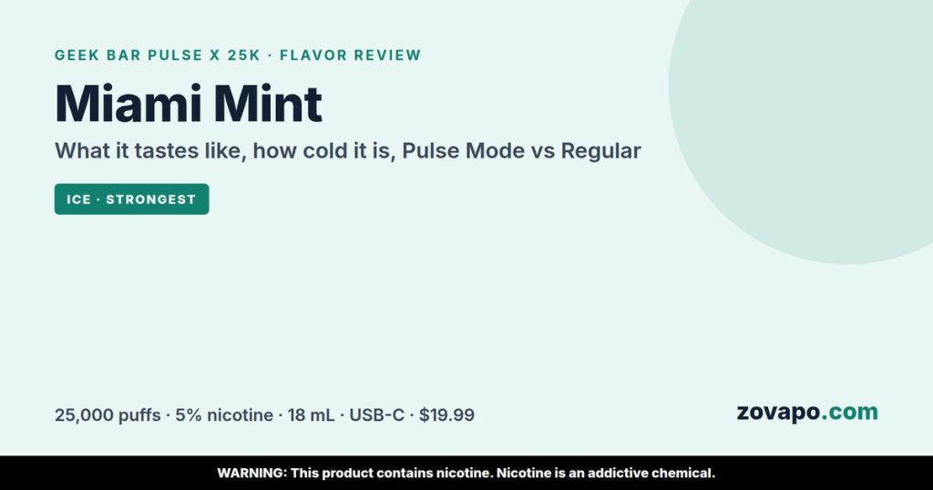 Geek Bar Pulse X 25K Miami Mint flavor review: what it tastes like, how cold it is, Pulse Mode vs Regular Mode