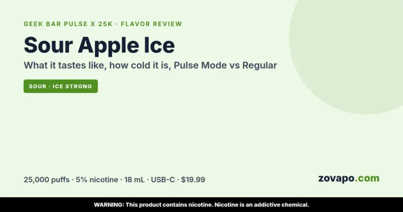 Geek Bar Pulse X 25K Sour Apple Ice flavor review: what it tastes like, how cold it is, Pulse Mode vs Regular Mode
