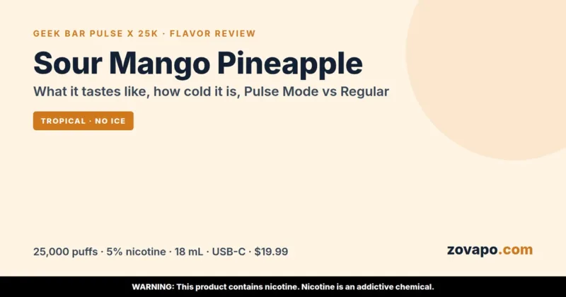 Geek Bar Pulse X 25K Sour Mango Pineapple flavor review: what it tastes like, how cold it is, Pulse Mode vs Regular Mode