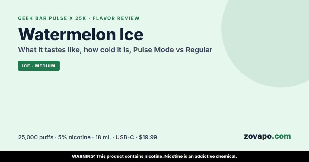 Geek Bar Pulse X 25K Watermelon Ice flavor review: what it tastes like, how cold it is, Pulse Mode vs Regular Mode